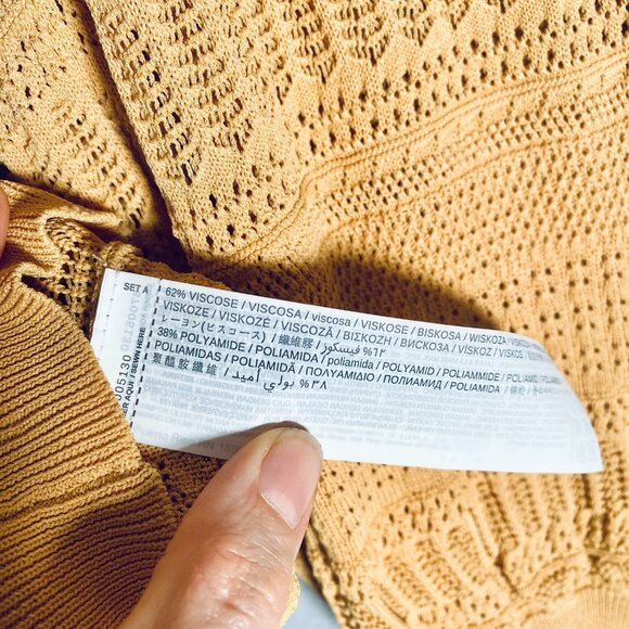 MNG Mango Crochet Top Womens S Mustard Yellow Knit Blouse Cottage - Picture 6 of 11